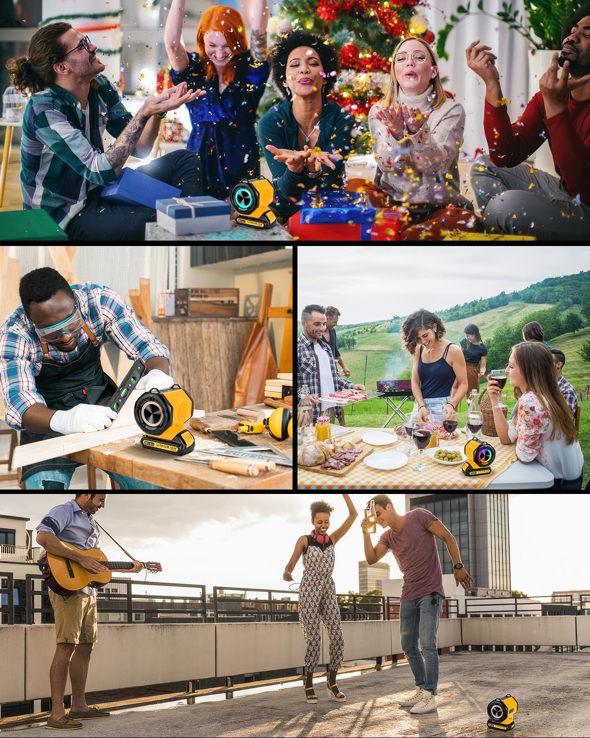 JYJZPBC 30W Cordless Bluetooth Speaker For Dewalt 18V 20V Batteries