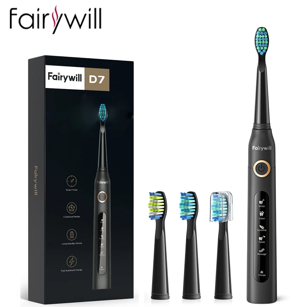 Fairywill FW507 Electric Sonic Toothbrush Waterproof USB Rechargeable