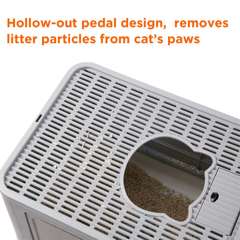 Feature Hooded Cat Litter Box Drawer Top Entry With Scoop