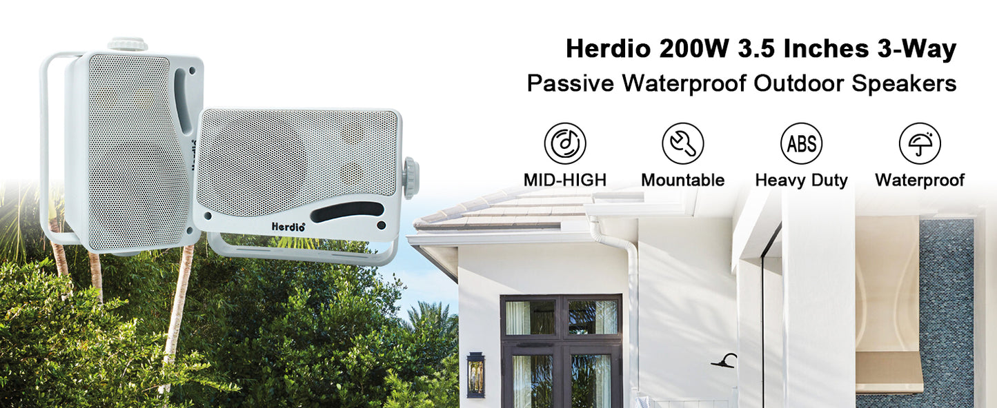 Herdio Outdoor Passive Speakers Three Way Waterproof Wall Mount