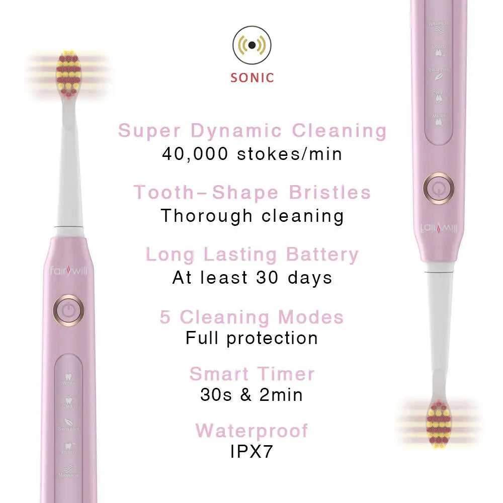 Fairywill FW507 Electric Sonic Toothbrush Waterproof USB Rechargeable