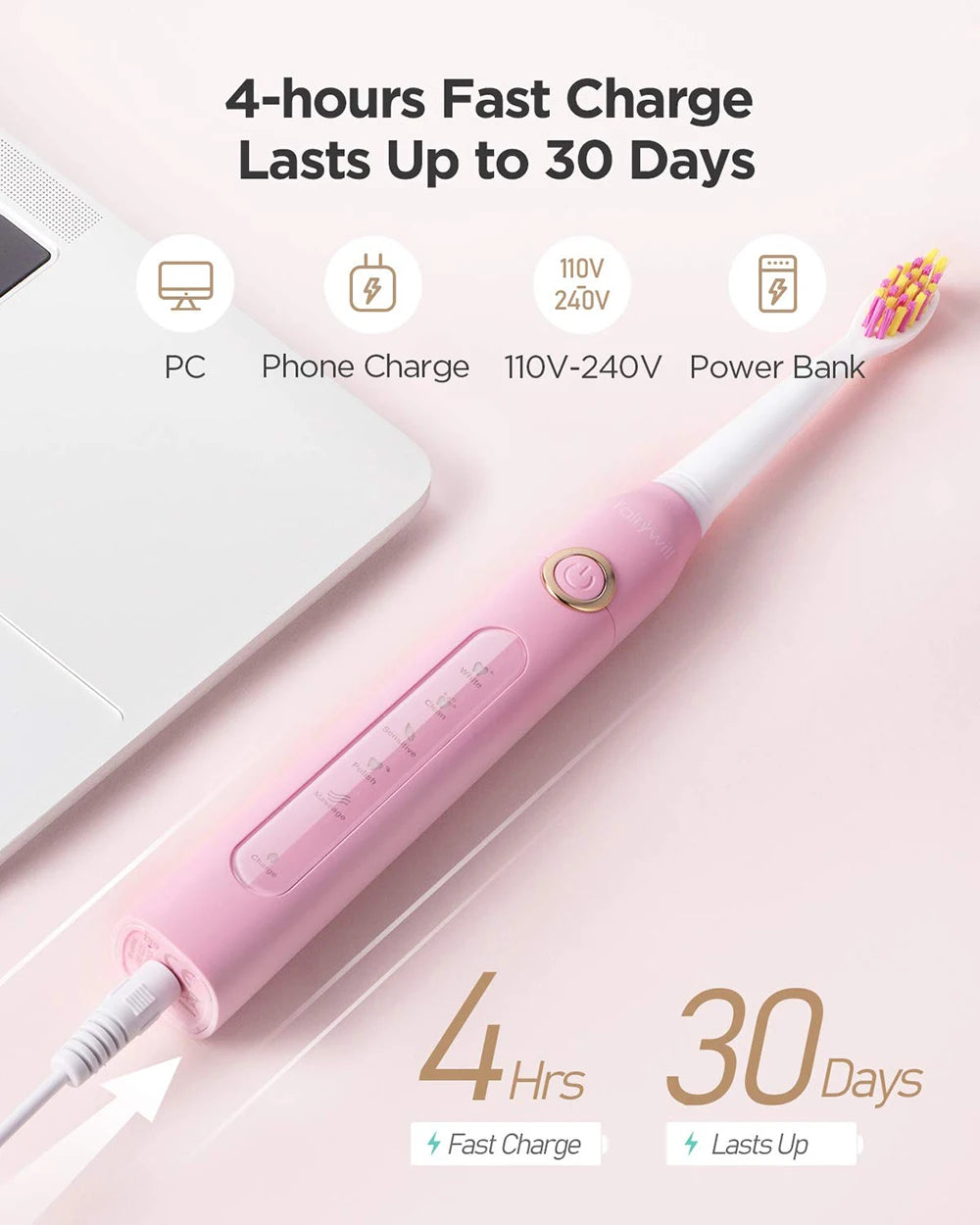 Fairywill FW507 Electric Sonic Toothbrush Waterproof USB Rechargeable