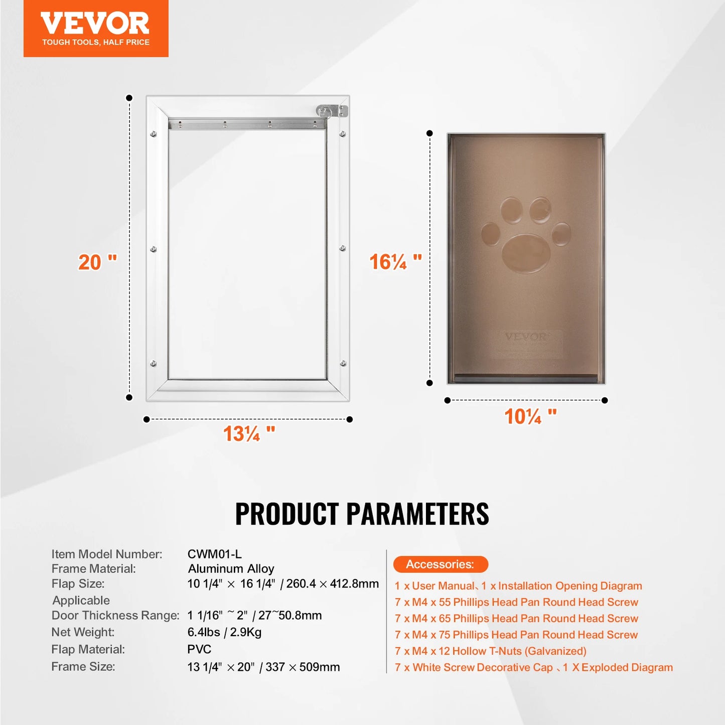 SucceBuy Pet Door Aluminum Frame With Lock And Flap System