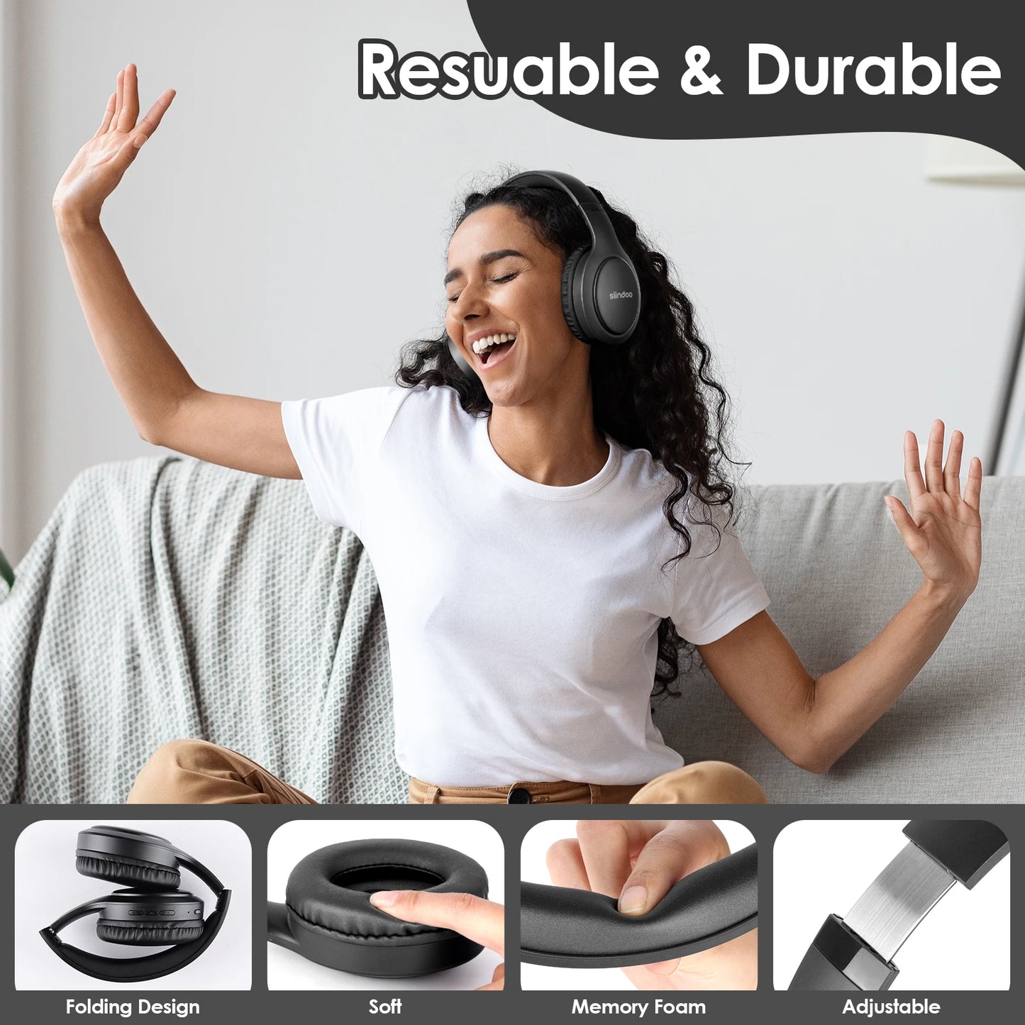 Siindoo Wireless Bluetooth Headphones JH-919 Foldable Stereo Earphones With Mic