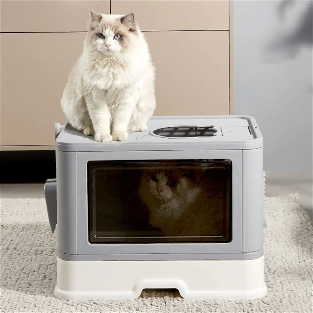 Feature Hooded Cat Litter Box Drawer Top Entry With Scoop
