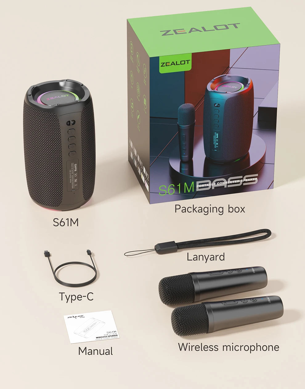 Zealot S61 Bluetooth Speaker IPX6 Waterproof Outdoor Bass