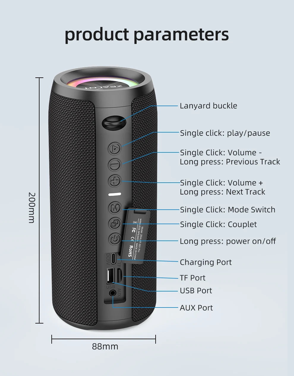 ZEALOT S51Pro 40W IPX5 Waterproof Bluetooth Speaker TWS