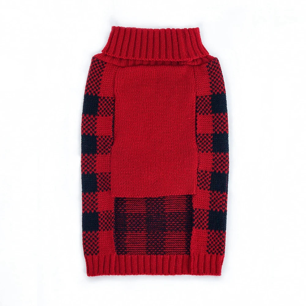 Plaid Turtleneck Knitted Dog Sweater For Winter Pets And Cats