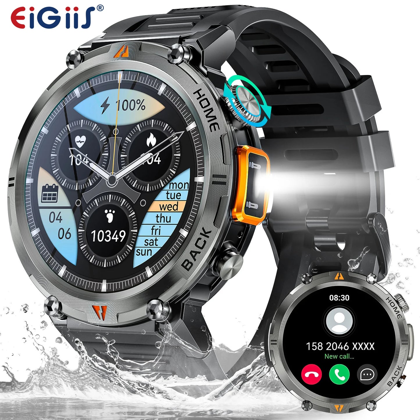 EIGIIS KE3 Smartwatch For Men Health Monitor Heart Rate Bluetooth