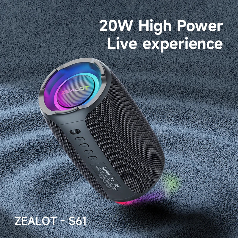 Zealot S61 Bluetooth Speaker IPX6 Waterproof Outdoor Bass