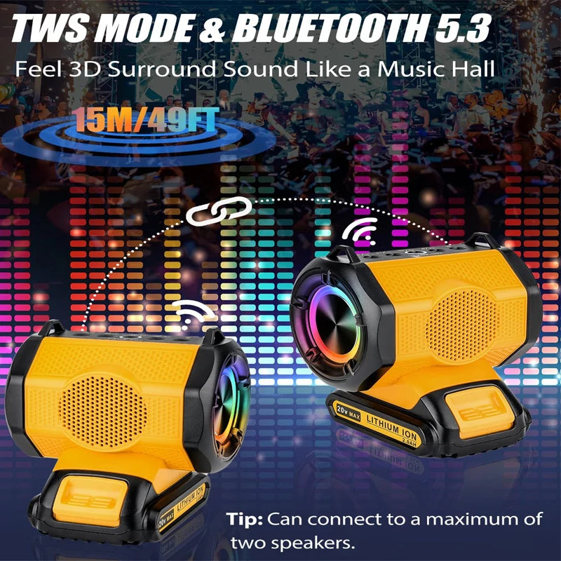 JYJZPBC 30W Cordless Bluetooth Speaker For Dewalt 18V 20V Batteries