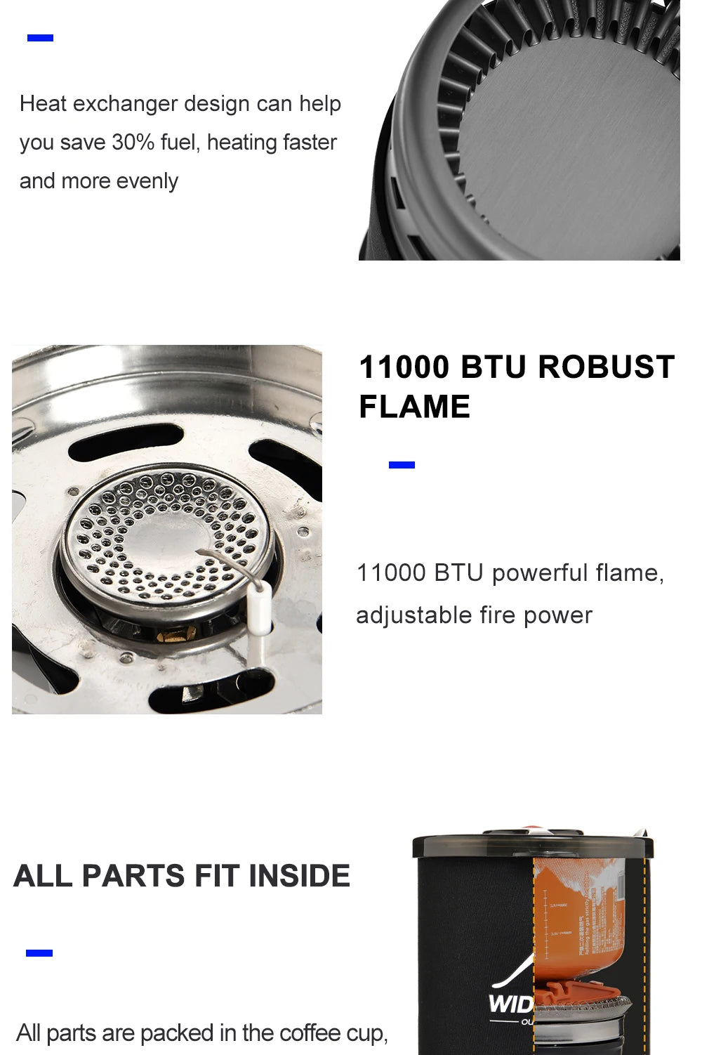 Widesea Camping Cooking System With Heat Exchanger Outdoor Gas Stove Burner For Backpacking