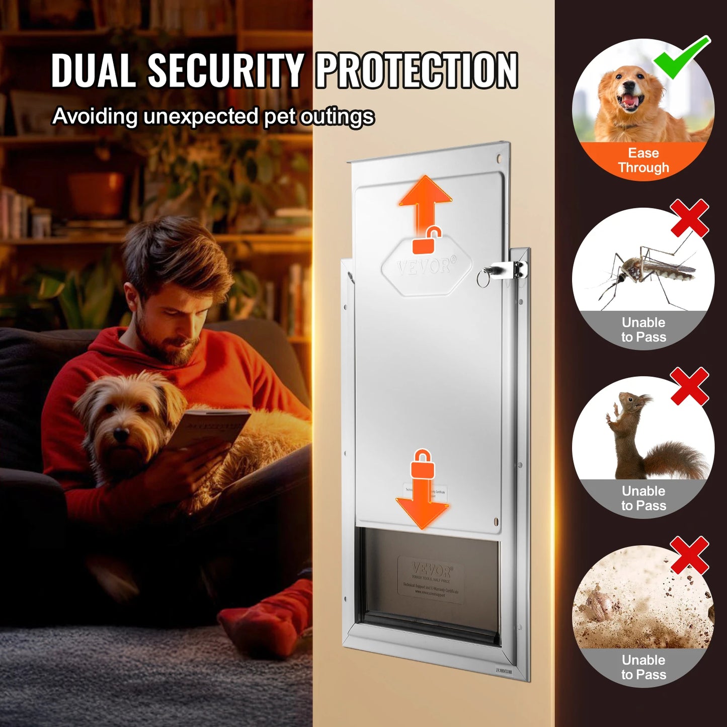 SucceBuy Pet Door Aluminum Frame With Lock And Flap System