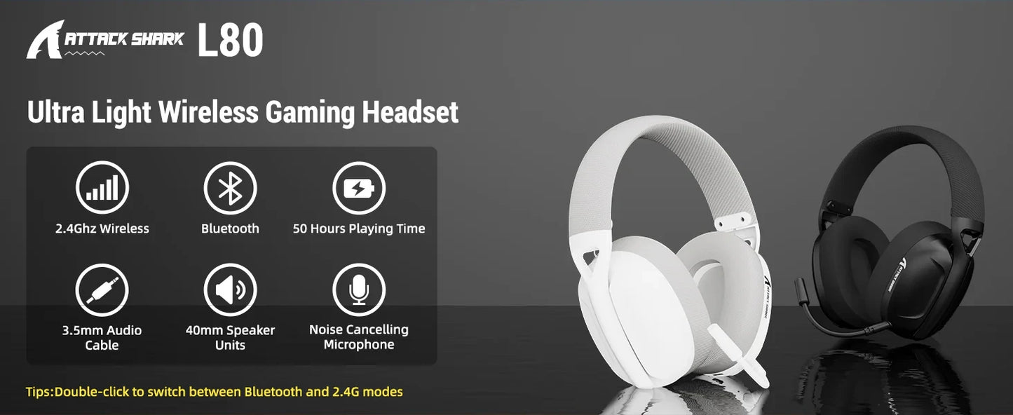 Attack Shark L80 Ultra Light Tri Mode Gaming Headset