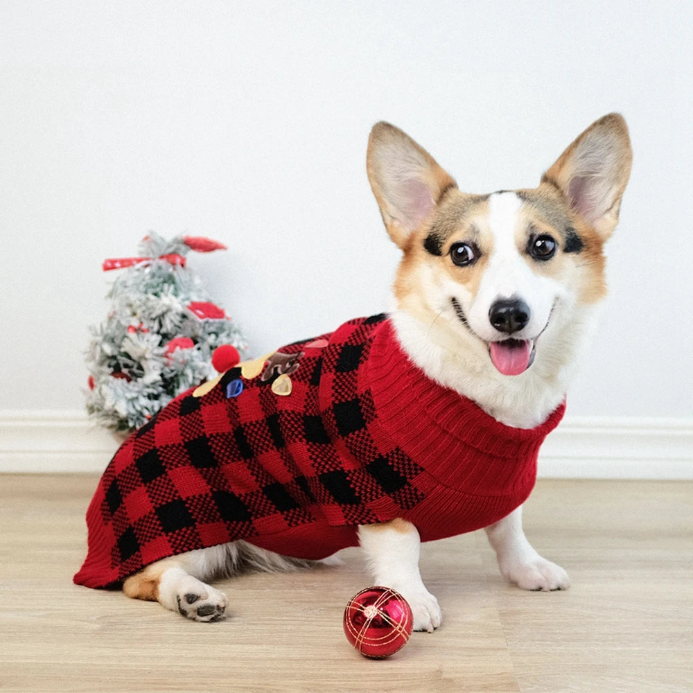 Plaid Turtleneck Knitted Dog Sweater For Winter Pets And Cats