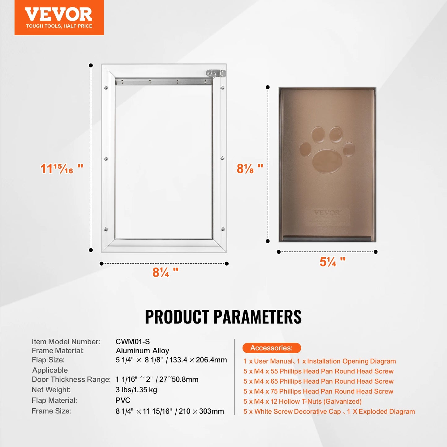SucceBuy Pet Door Aluminum Frame With Lock And Flap System
