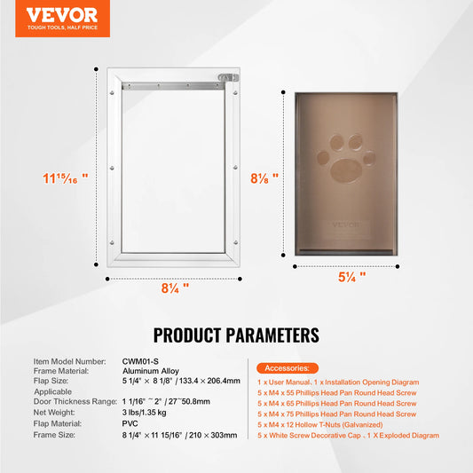 SucceBuy Pet Door Aluminum Frame With Lock And Flap System