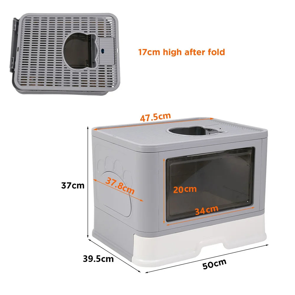 Feature Hooded Cat Litter Box Drawer Top Entry With Scoop