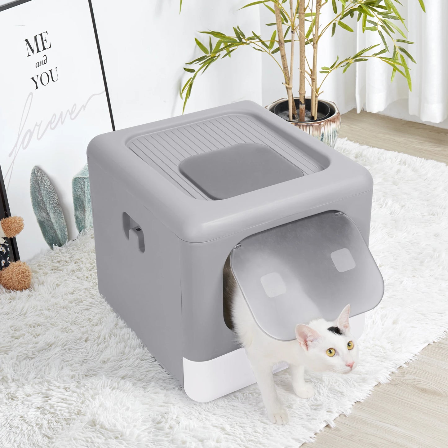 Feature Cat Litter Box With Scoop And Enclosed Front Entry