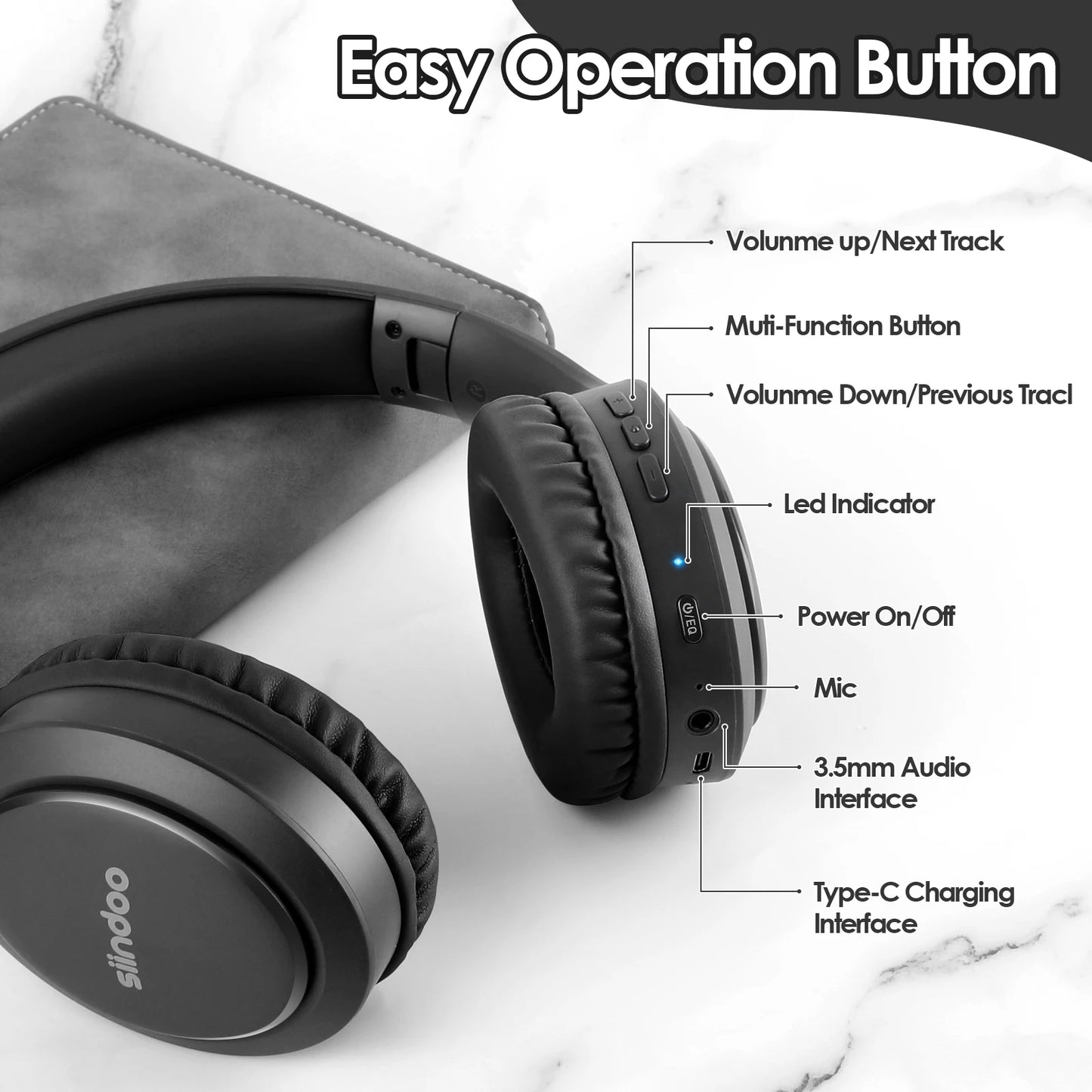 Siindoo Wireless Bluetooth Headphones JH-919 Foldable Stereo Earphones With Mic