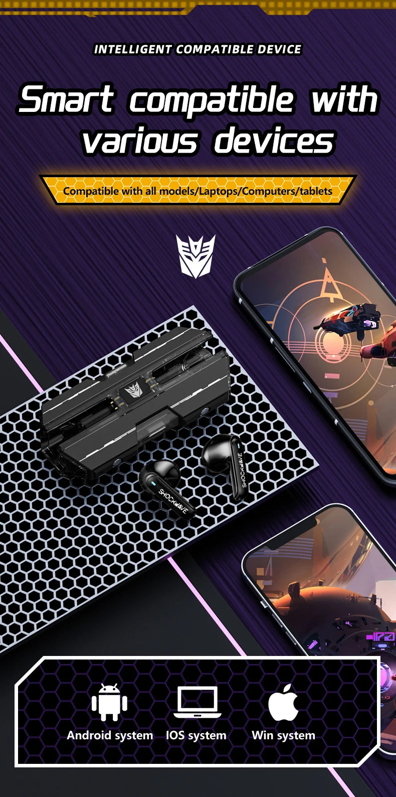 Transformers TF-T01 Gaming Earphones Bluetooth 5.3 Wireless Earbuds