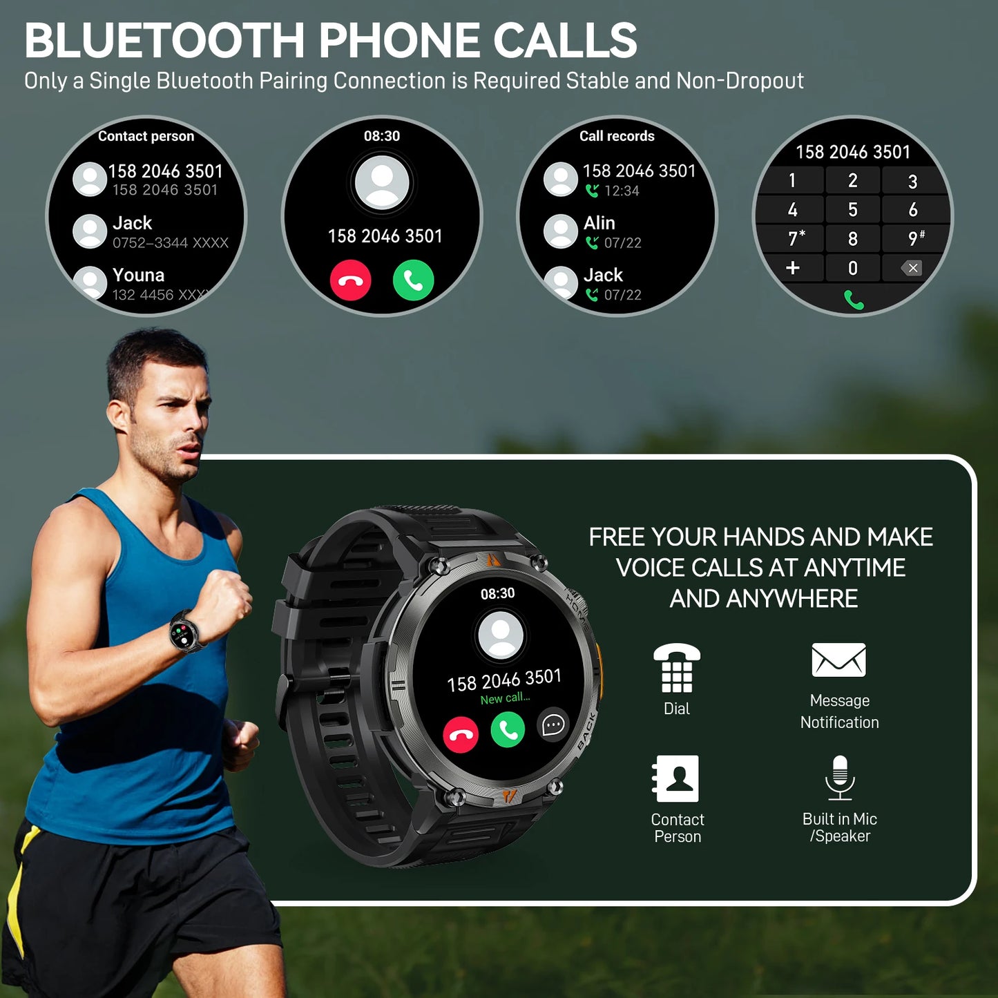 EIGIIS KE3 Smartwatch For Men Health Monitor Heart Rate Bluetooth