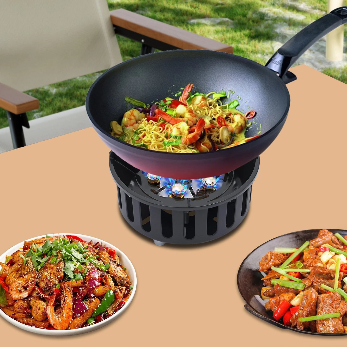 Rolled Steel Portable Camping Stovetop 72000BTU With Windproof Design Construction