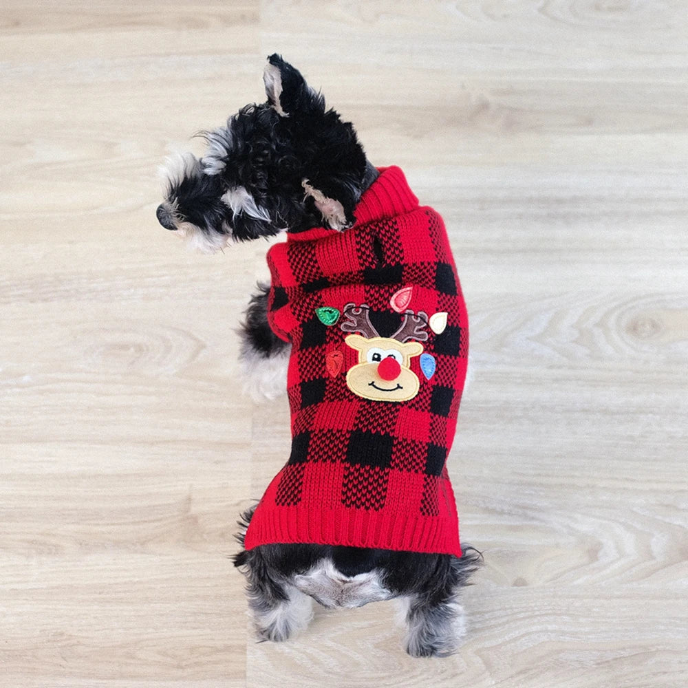 Plaid Turtleneck Knitted Dog Sweater For Winter Pets And Cats