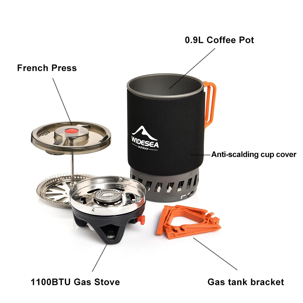 Widesea Camping Cooking System With Heat Exchanger Outdoor Gas Stove Burner For Backpacking