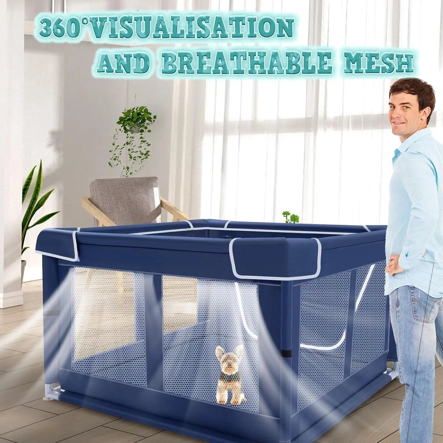 Pet Playpen With Gate Indoor Outdoor Dog Fence For Puppies