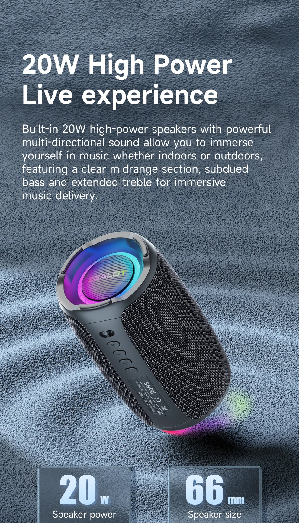 Zealot S61 Bluetooth Speaker IPX6 Waterproof Outdoor Bass