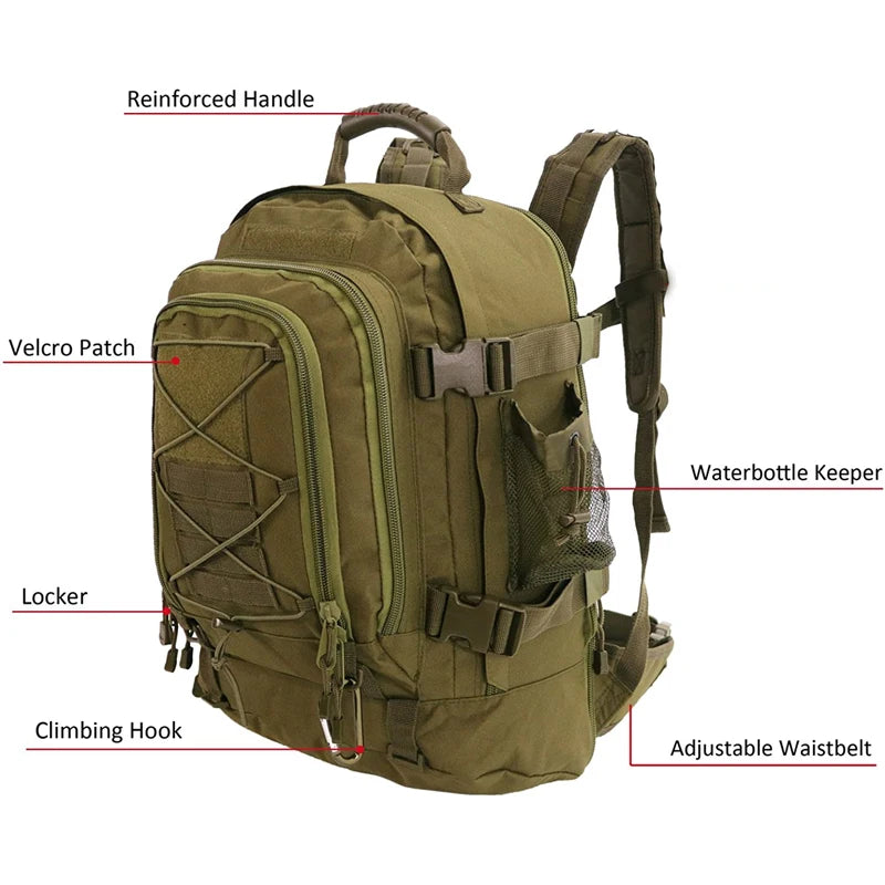 LQARMY Outdoor Tactical Backpack Military Rucksack For Hiking Camping Durable Nylon