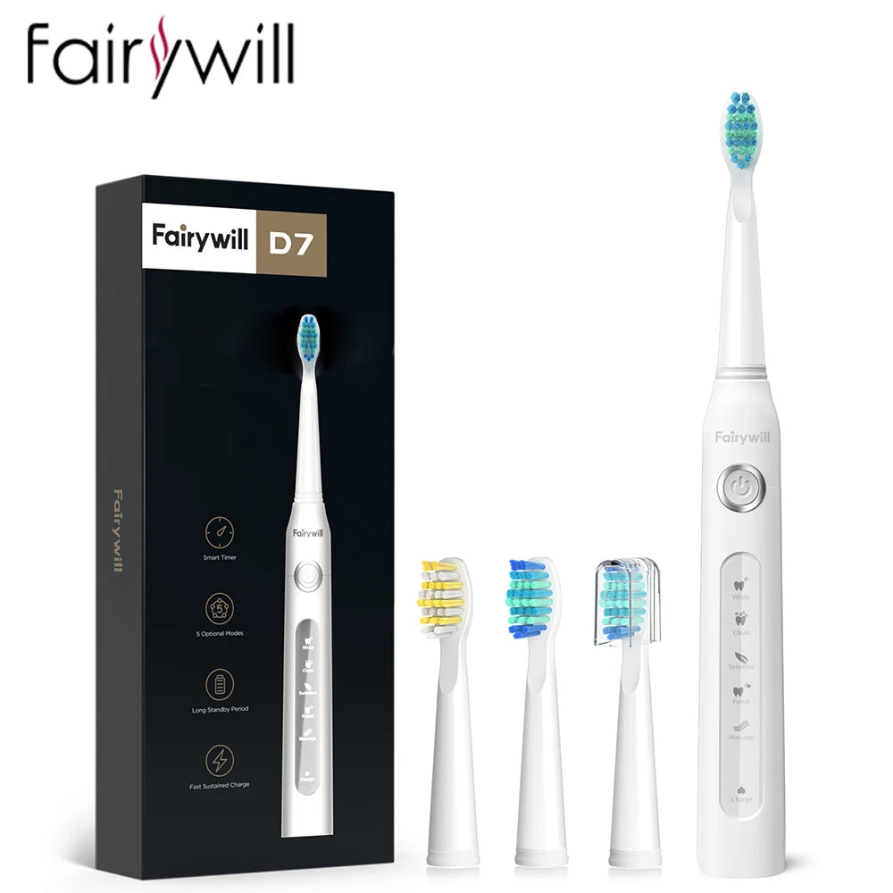 Fairywill FW507 Electric Sonic Toothbrush Waterproof USB Rechargeable