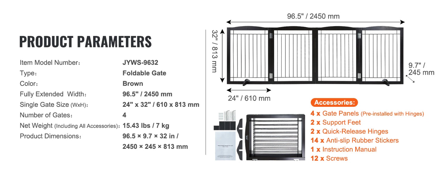 SucceBuy Free Standing Dog Gate Three Panels Foldable Pet Barrier