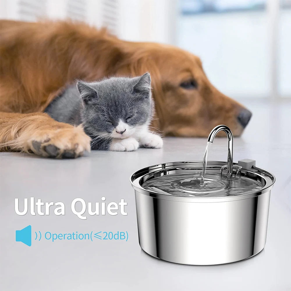 ZYfeeder Stainless Steel Pet Water Fountain Automatic Drinking Bowl