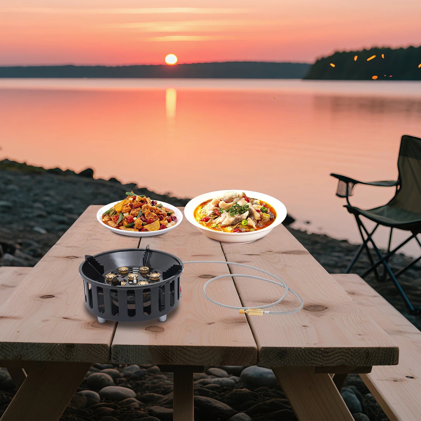 Rolled Steel Portable Camping Stovetop 72000BTU With Windproof Design Construction