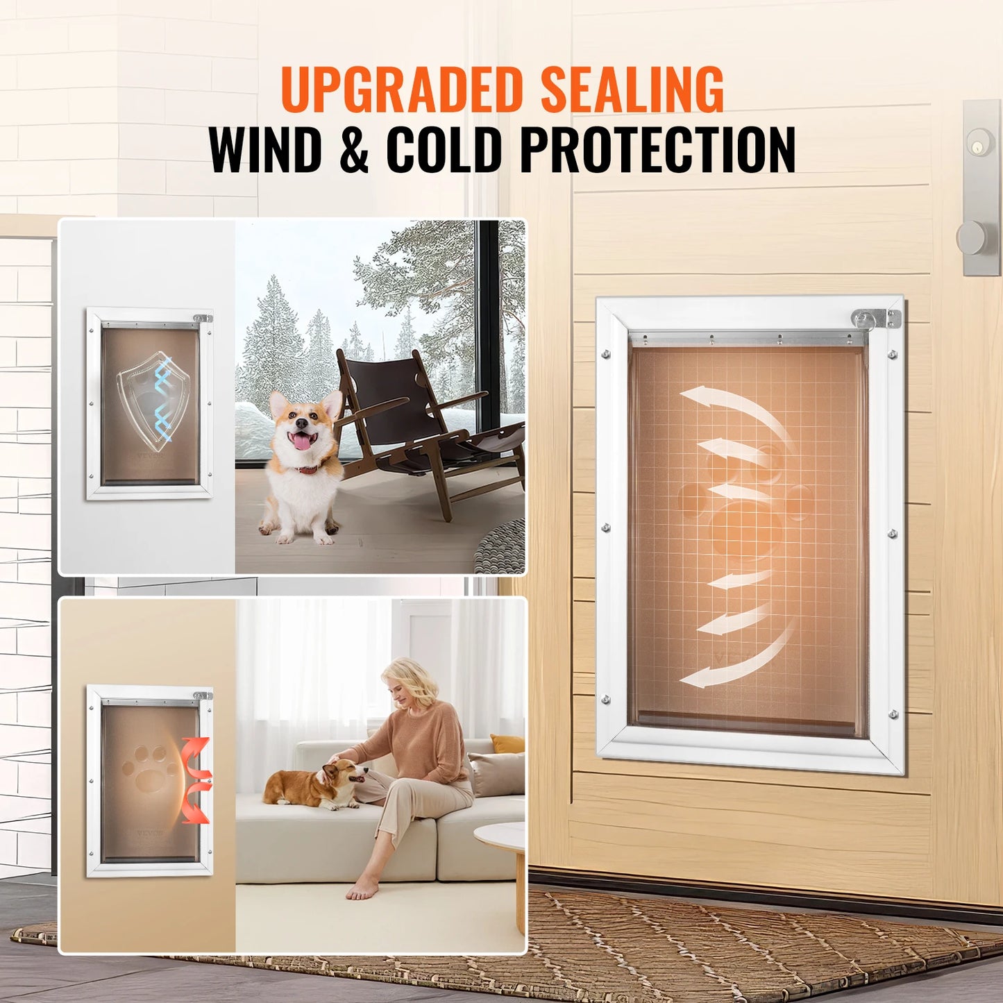 Dog Door Aluminum Frame Locking Flap Weatherproof Pet Door