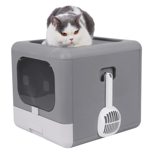 Feature Cat Litter Box With Scoop And Enclosed Front Entry