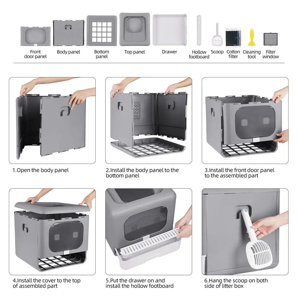 Feature Cat Litter Box With Scoop And Enclosed Front Entry