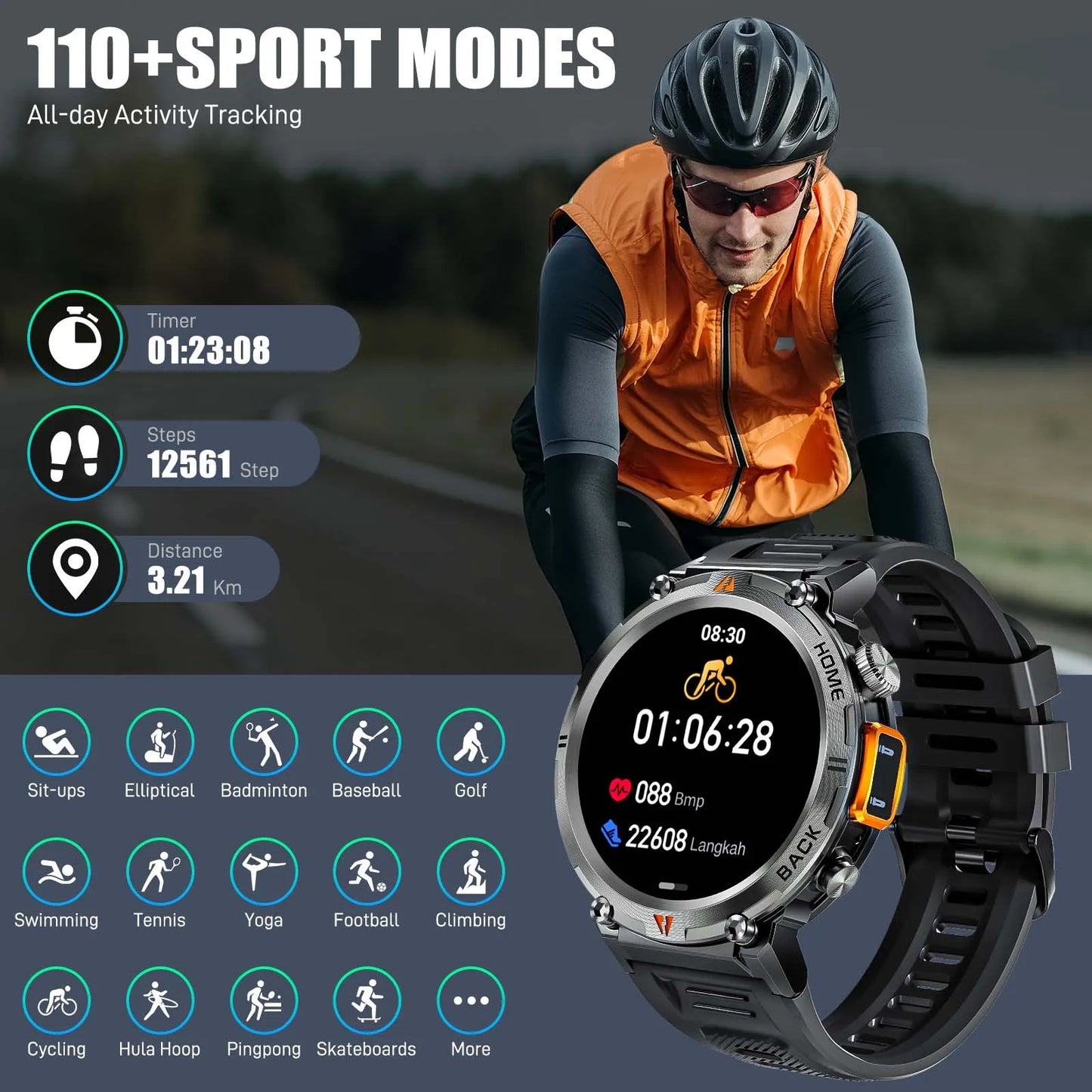 EIGIIS KE3 Smartwatch For Men Health Monitor Heart Rate Bluetooth