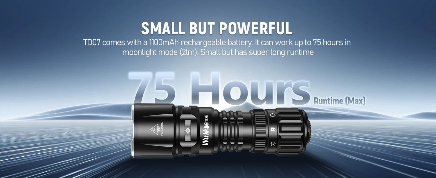 Wurkkos TD07 1300LM Tactical Flashlight Long Throw IP68