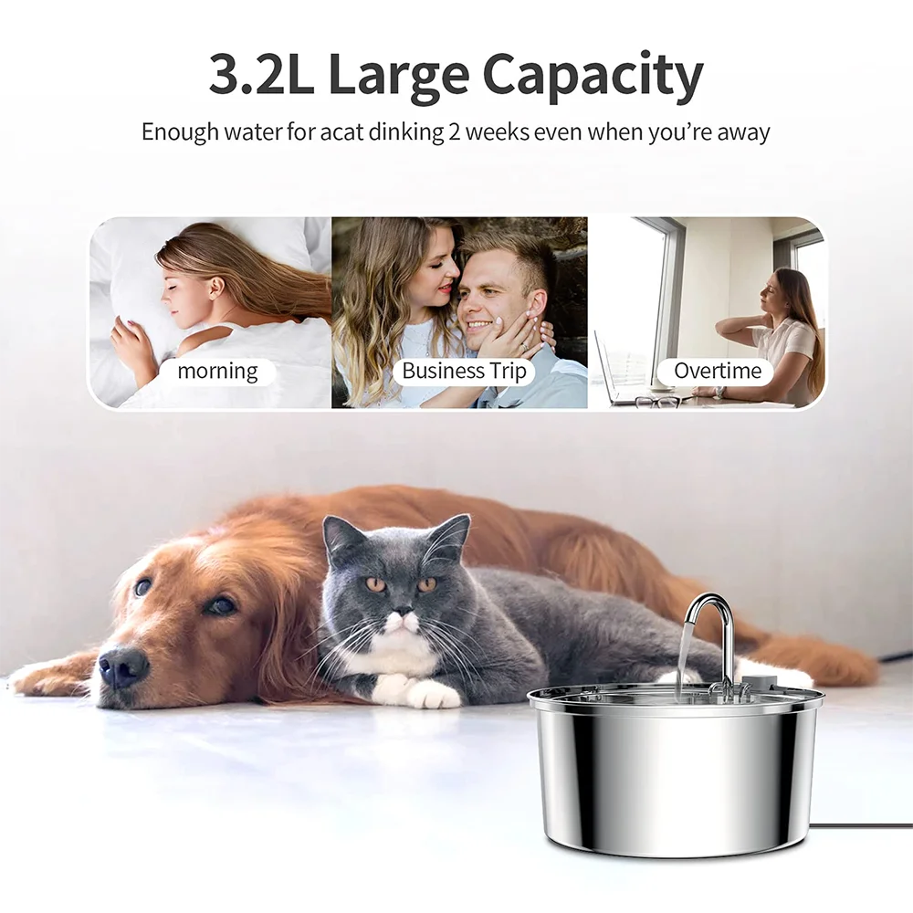 ZYfeeder Stainless Steel Pet Water Fountain Automatic Drinking Bowl