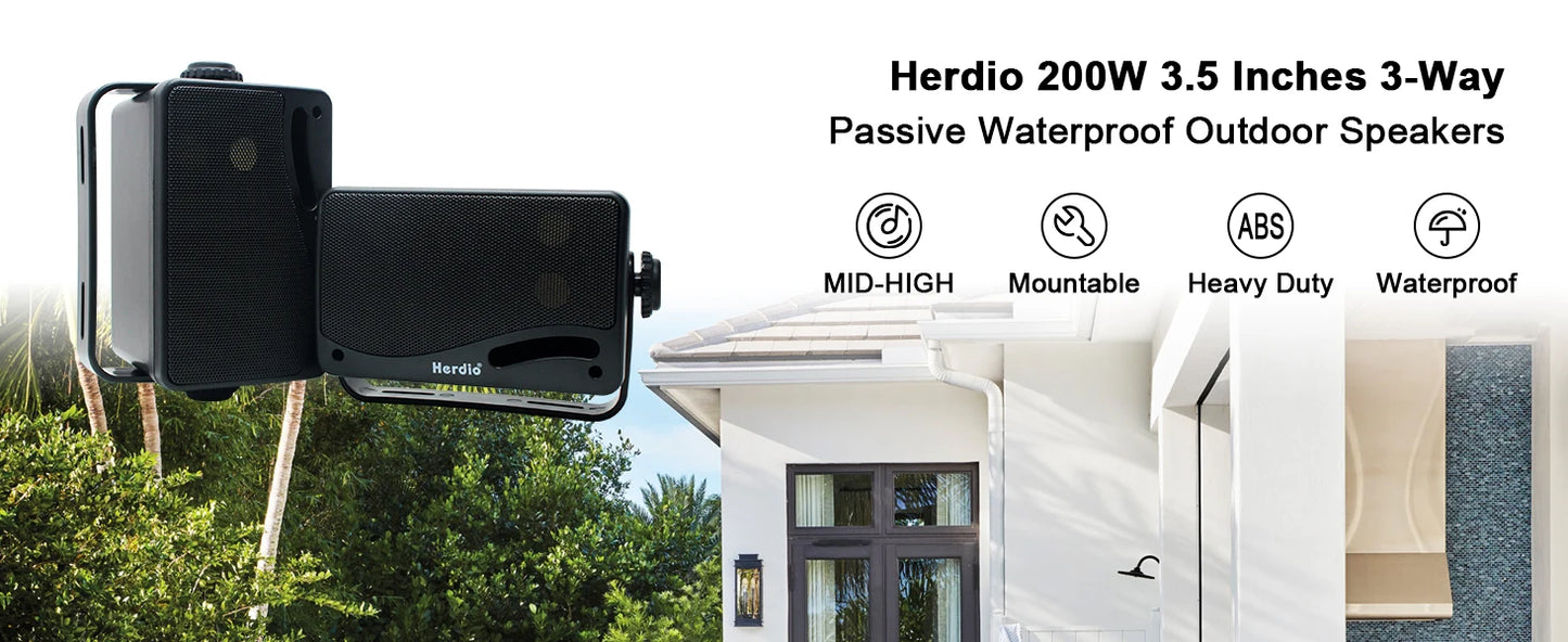 Herdio Outdoor Passive Speakers Three Way Waterproof Wall Mount