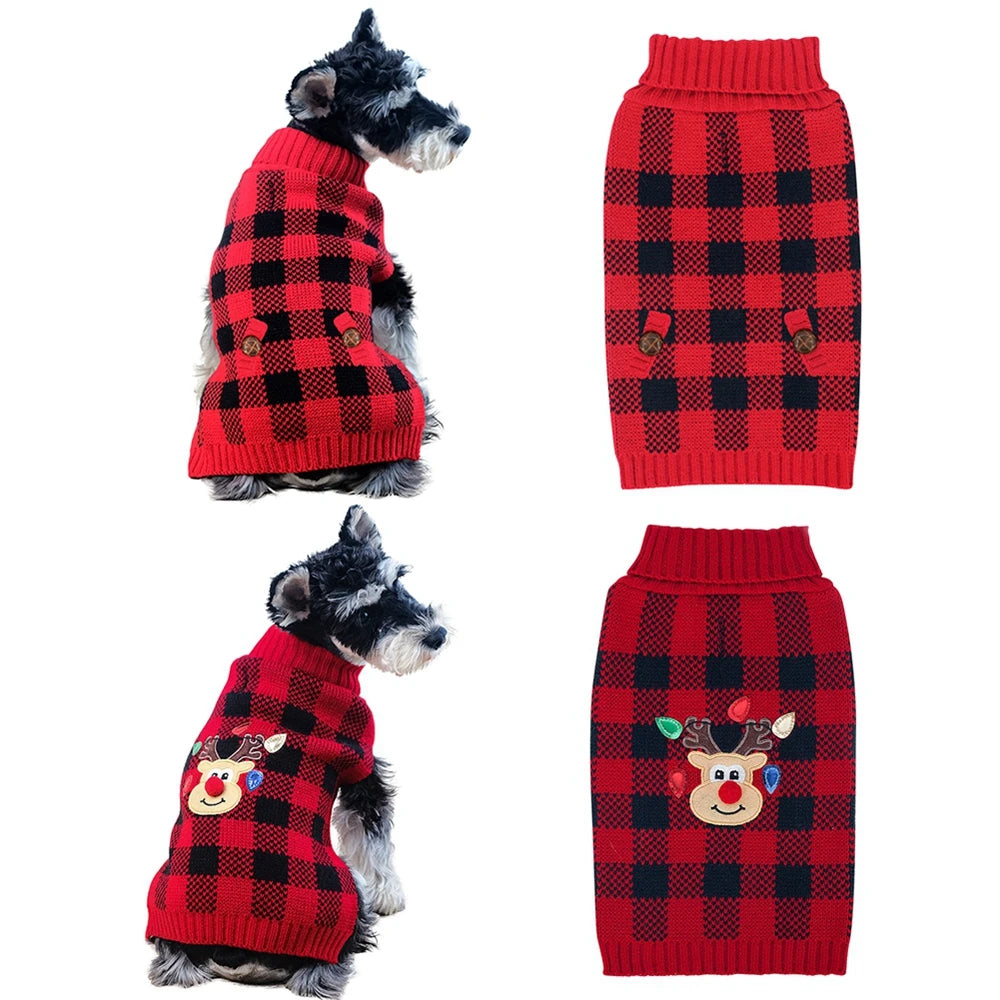 Plaid Turtleneck Knitted Dog Sweater For Winter Pets And Cats