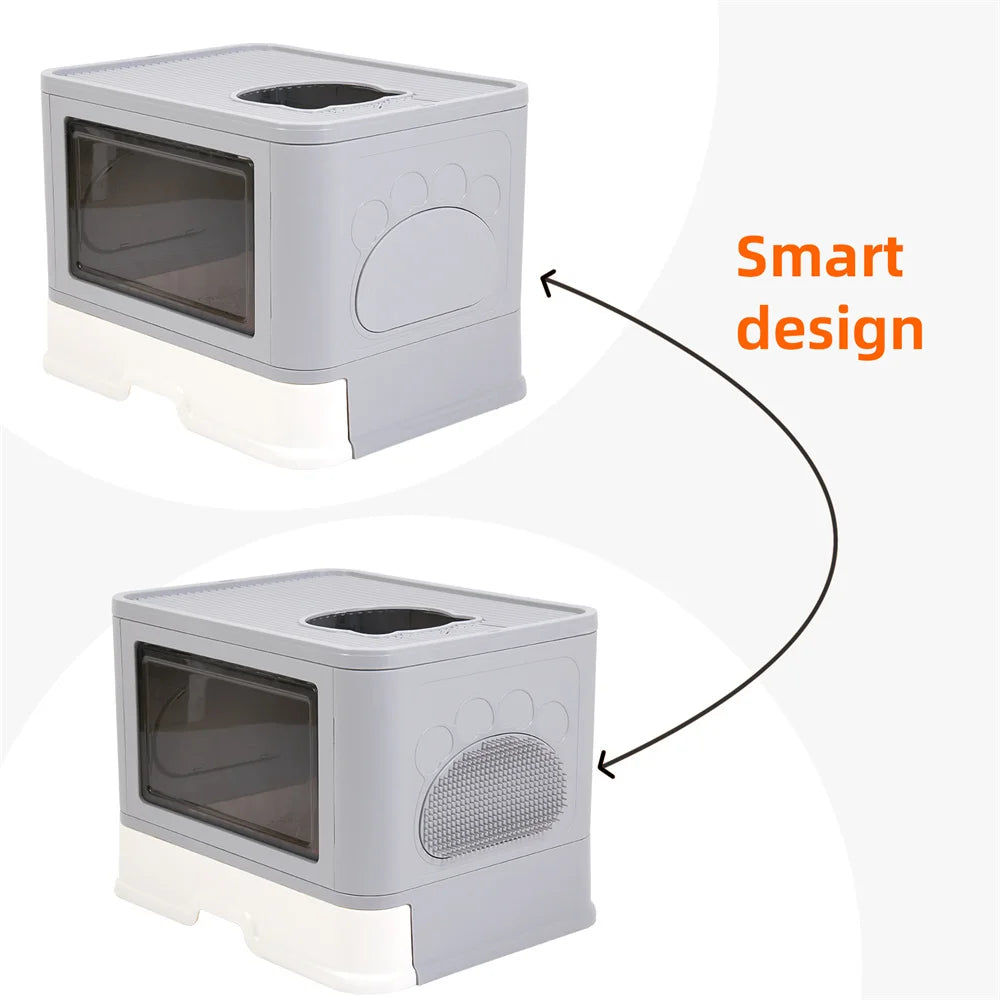 Feature Hooded Cat Litter Box Drawer Top Entry With Scoop
