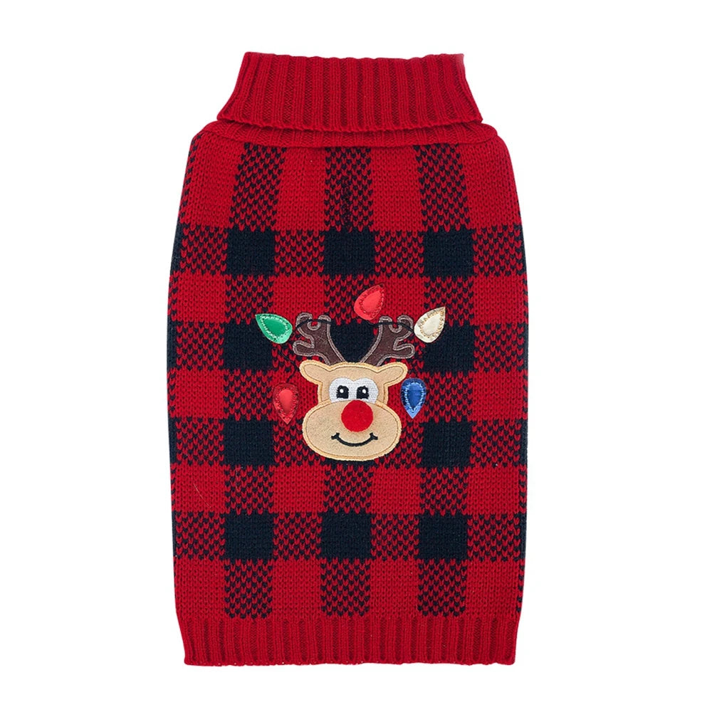 Plaid Turtleneck Knitted Dog Sweater For Winter Pets And Cats
