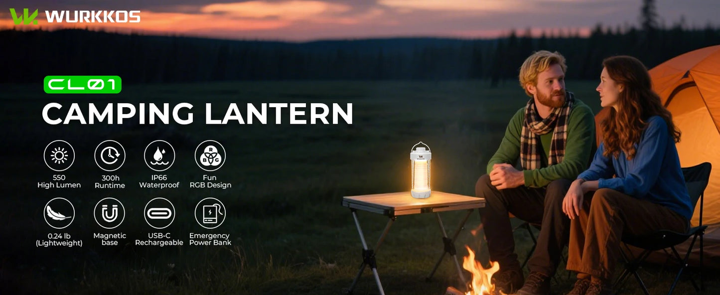 Wurkkos CL01 Camping Lantern 550lm Rechargeable LED Lantern Power Bank