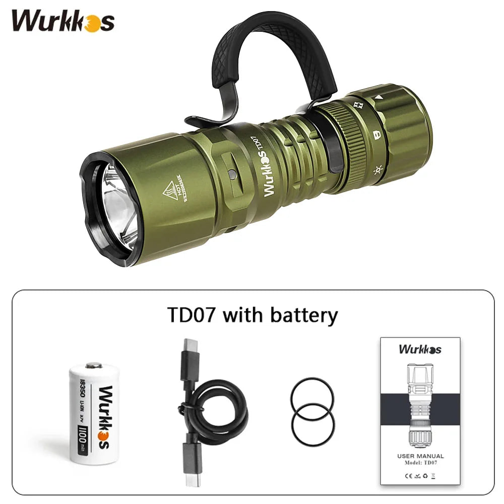 Wurkkos TD07 1300LM Tactical Flashlight Long Throw IP68