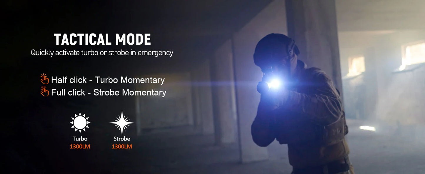 Wurkkos TD07 1300LM Tactical Flashlight Long Throw IP68