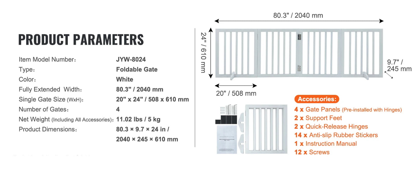 SucceBuy Free Standing Dog Gate Three Panels Foldable Pet Barrier